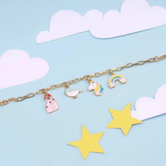 Unicorn Rainbow Bird Castle Bracelet Silver