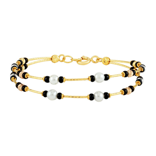 Kids Double-lined Beaded Gold Kada Silver