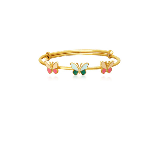 Kids Adjustable Gold Kada with three Colourful Butterfly Charms Silver