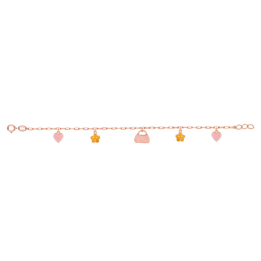 Cute pink hearts, orange flowers, and pink purse Baby Bracelet Silver