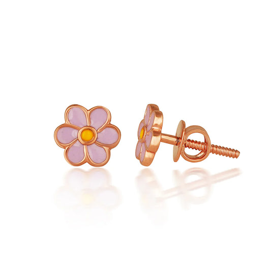 Cute Pink Flower Kids Earrings Silver