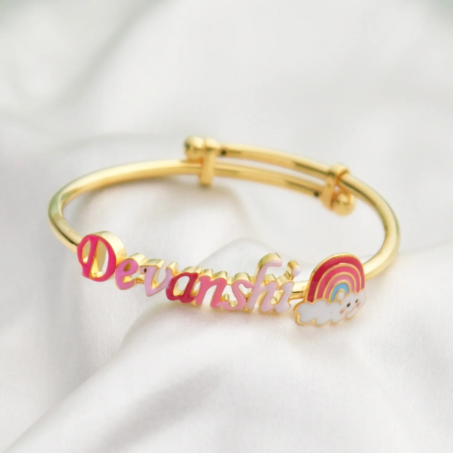 Name Rainbow Adjustable Bangle Silver