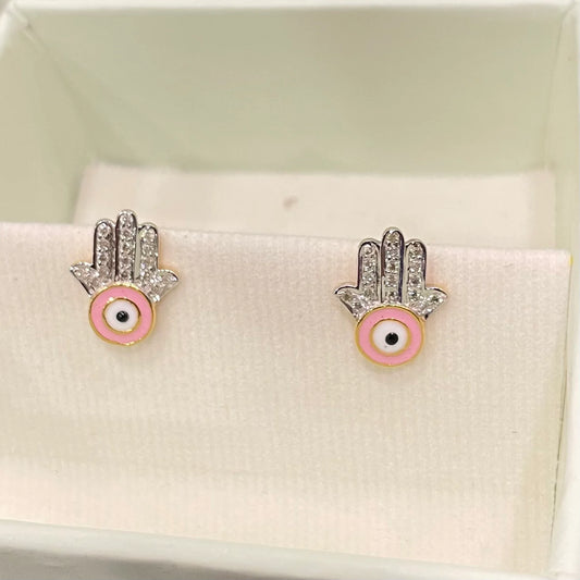 Hamsa Evil Eye Diamond Earrings Silver